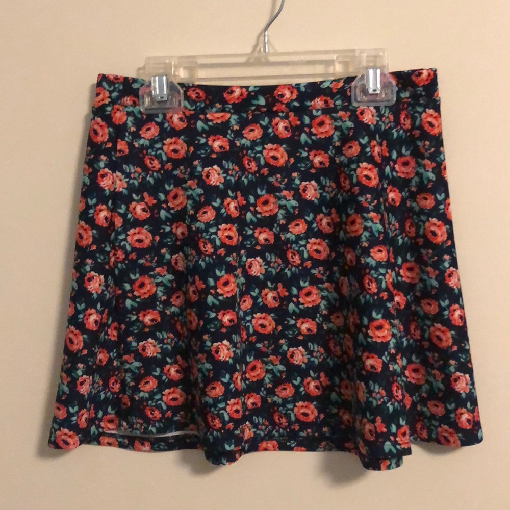 Navy Blue Skirt with Orange Floral Pattern